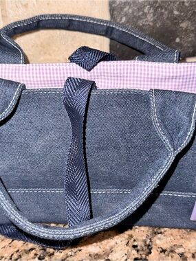 Gloria Vanderbilt Denim Mini Tote with Lilac Gingham Trim
